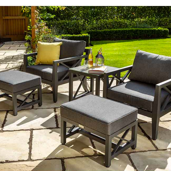 Sorrento Companion set by Hartman is an all weather garden furniture suite with weather ready cushions.