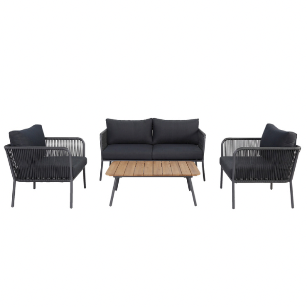 The Cuba Sofa Suite by Sunnii lifestyle combines stylish metal frames with hardwood acacia and rope effect weave to create a contemporary garden furniture suite